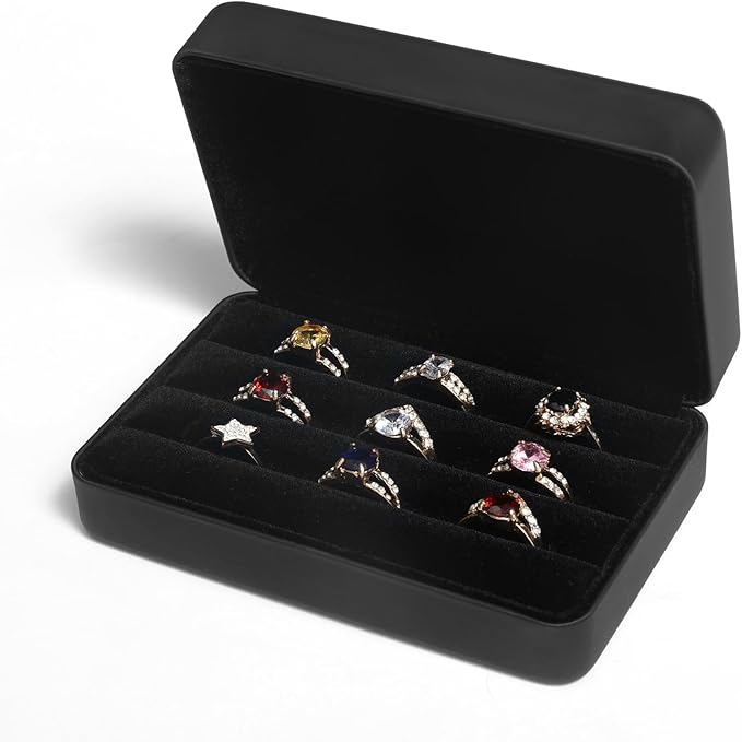 Small Ring Organizer Box. Travel Jewelry Storage Case. Ring Box for Multiple Rings. Portable Ring Display Holder for Women (Black S)