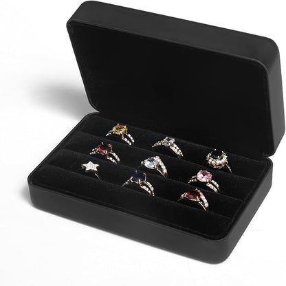 Small Ring Organizer Box. Travel Jewelry Storage Case. Ring Box for Multiple Rings. Portable Ring Display Holder for Women (Black S)