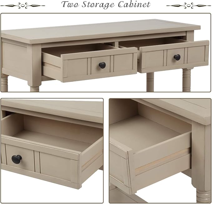 Knocbel 35.5 Inch Antique Entry Console Table with Drawers & Bottom Open Shelf, Solid Wood Sofa Couch Table for Entryway Hallway Living Room (Retro Grey)
