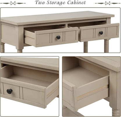 Knocbel 35.5 Inch Antique Entry Console Table with Drawers & Bottom Open Shelf, Solid Wood Sofa Couch Table for Entryway Hallway Living Room (Retro Grey)