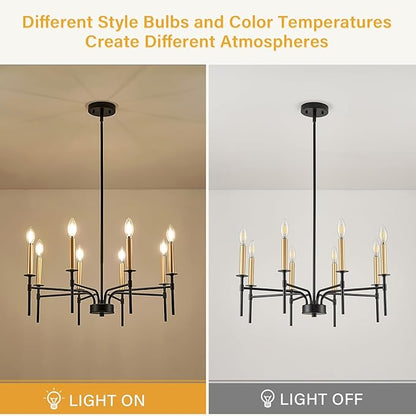 8 Light Modern Farmhouse Black and Gold Chandelier for Dining Room Over Table,Hanging Ceiling Candle Chandeliers Pendant Light Fixture for Living Room Staircase Entryway Foyer Kitchen