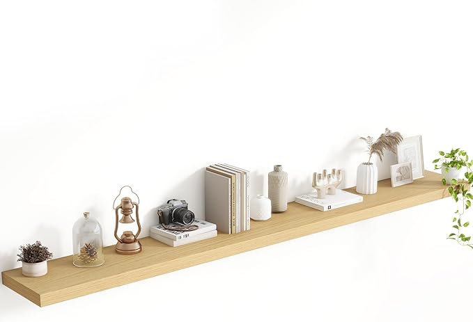 Acovy 72 Inch Floating Shelves, 8 Inch Deep Floating Shelves for Wall, Hanging Shelf with Invisible Brackets, Deep Shelves for Bathroom, Bedroom, Living Room, Oak, Set of 1