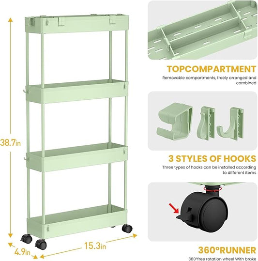 SPACELEAD 2-piece Set Slim Storage Cart 3 Tier,Bathroom Organizer Rolling Utility,Mobile Shelving Unit Slide Out for Office, Kitchen, Laundry Room & Narrow Places
