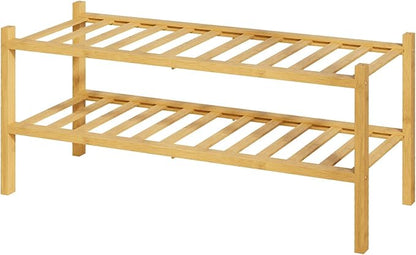 Kitsure Bamboo Wooden Shoe Rack for Closet - Stackable Shoe Organizer with Modular Structure, Space-Saving Shoe Shelf for Entryway, Living Room, Bedroom, 26.8" Wide - 2 Tiers, Natural