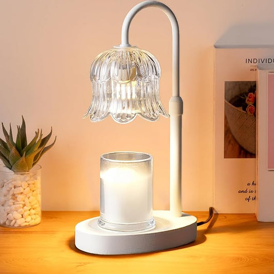 CRMILL Candle Warmer Lamp Electric Timer - Flower Candle Lamps Height Adjustable Home Bedroom Decor House White