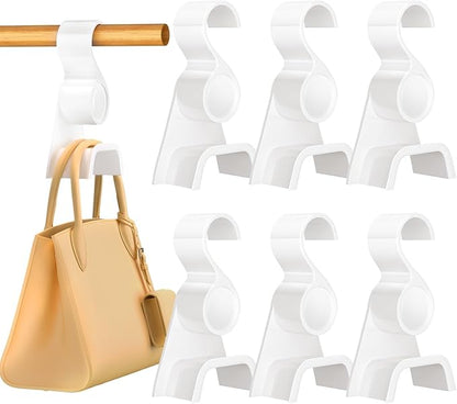 Acrylic Purse Hangers for Closet Organization | Multi-Purpose Durable Hooks for Handbags, Scarves, Hats & Belts (White, 6 Pack)