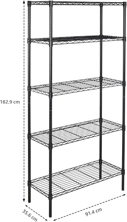 Amazon Basics 5-Shelf Adjustable Heavy Duty Steel Wire Storage Shelves for Garage, Kitchen, Easy Assembly, 36" x 14" x 72", Black