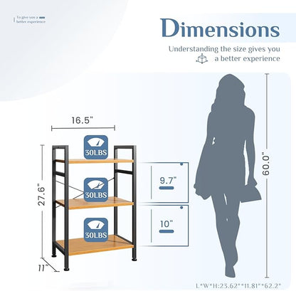DUMOS 3 Tiers Bookshelf, Classical Book Shelf, Tall Display Shelves in Living Room/Home/Office, Storage Organizer for CDs/Books/Movies, Wood