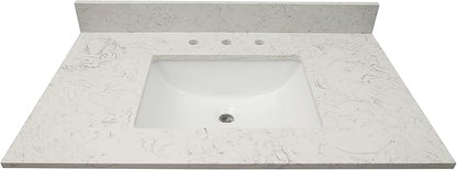 MSI Carrara Sky Vanity Top with Under Mount Rectangle Ceramic Sinks, Engineered Marble Stone, 4" CC Faucet Holes, 37"X22"
