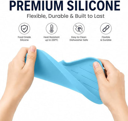 MicoYang Silicone Soap Dish with Drain Spout — Self-Draining Sink Organizer Tray for Bathroom & Kitchen, Sponges, Dispensers & Soap Holder, Non-Slip & Dishwasher Safe, Light Blue (Medium, 9.6"×5.3")