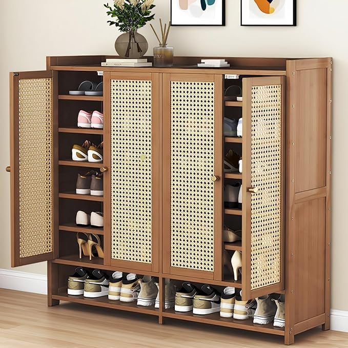 8 Tiers Shoe Cabinet with Acrylic Doors, Large Capacity Bamboo Shoe Cabinet, 40-45 Pairs Shoe Rack, Free Standing Shoe Rack,Entrance for Hallway Living Room (Brown)