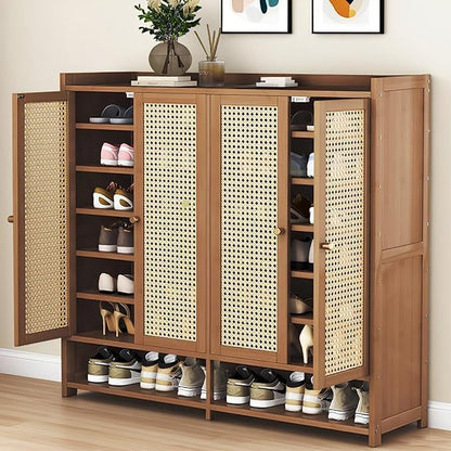 8 Tiers Shoe Cabinet with Acrylic Doors, Large Capacity Bamboo Shoe Cabinet, 40-45 Pairs Shoe Rack, Free Standing Shoe Rack,Entrance for Hallway Living Room (Brown)