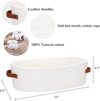 Bathroom Countertop Organizer Basket, Cotton Rope Woven Storage Basket Toilet Paper Decorative Basket for Bathroom, Bedroom, Living Room, Entryway 13"x6.3"x4.3"(Off White)