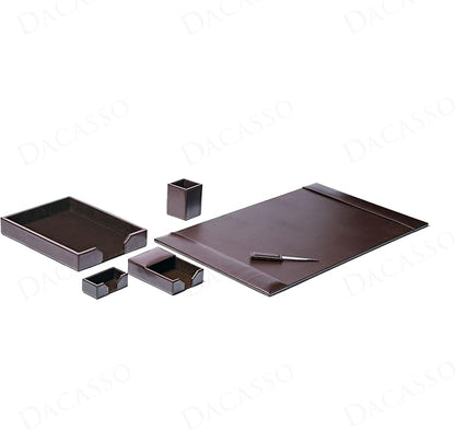 Dacasso Dark Brown Bonded Leather Luxury 6 Piece Desk Set - Blotter Pad & Desk Organization Essentials - Executive Decor and Surface Protector