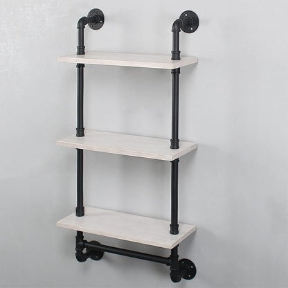 Bathroom Shelves Wall Mounted,19.6in Rustic Wood Shelf with Towel Bar,3 Tier Farmhouse Towel Rack Over Toilet,Pipe Shelving Floating Shelves Towel Holder,Black & White