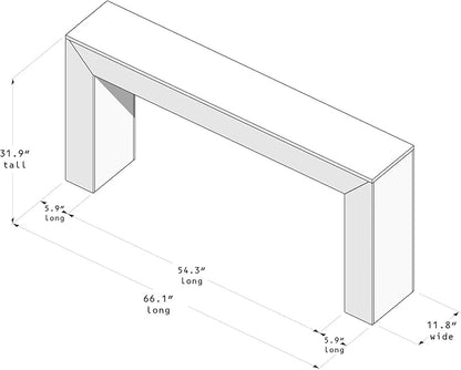 Plank+Beam Grand Console Table, 66 Inch Modern Solid Wood Sofa Table, Narrow Entryway Table for Hallway, Behind The Couch, Living Room, Foyer, Walnut Wirebrush