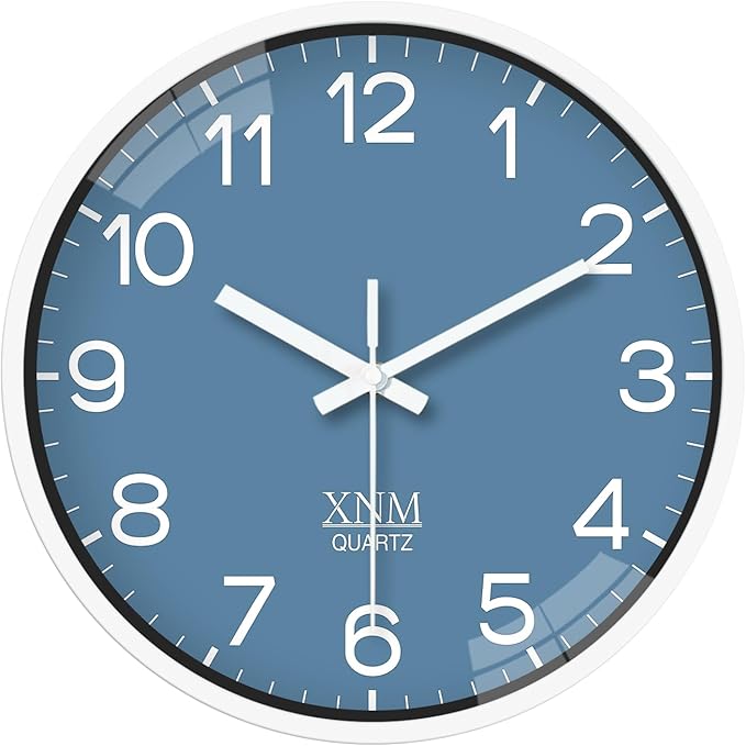 XNM Modern Wall Clocks Battery Operated Classic Analog Clock for Living Room Kitchen Bedroom Decor 12 Inch Simple Blue Wall Clock Silent Non Ticking