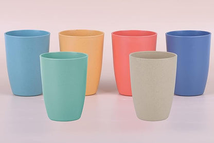 Wheat Straw Reusable Cup (12 oz) - Unbreakable Drinking Glasses Sets - Dishwasher Safe Tumbler - Lightweight, BPA Free and Eco friendly (6Pcs/6Color)