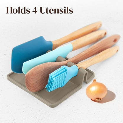 Cooler Kitchen Cream Silicone Spoon Rest for Stove Top with Drip Pad (Two Pack) - Heat-Resistant, BPA-Free Utensil Rest & Spoon Holder for Kitchen Counter - Grill Utensil Holder for Spatulas