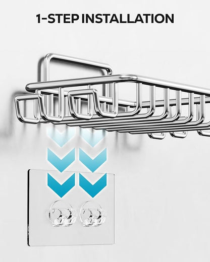Nieifi Bar Soap Holder for Shower Wall with 4 Hooks, Stainless Steel Adhesive Soap Dish for Bathroom, Silver