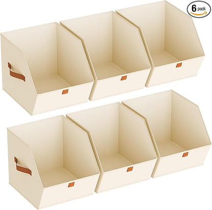 Homsorout Fabric Closet Storage Cubes - 6 Pack Square Storage Bins with Dual Handles for Clothes, Towels, Toys, Cube Storage Organizers for Bedroom, Nursery, Shelves, Closet, Small Spaces, Beige