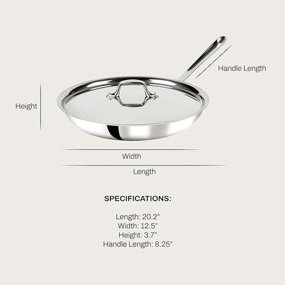 All-Clad D3® Stainless Steel 12 inch Frying Pan With Lid- Made in the USA- The Original Bonded Professional Cookware- Oven Safe & Induction Compatible