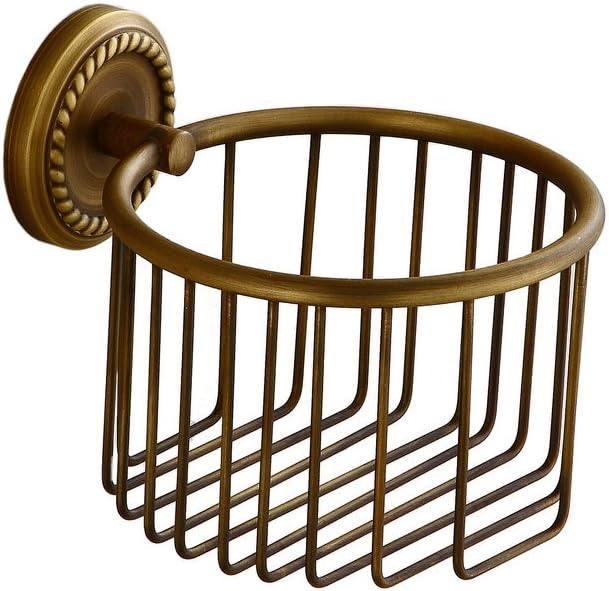 Vintage Toilet Paper Holder Wall Mounted Bathroom Roll Tissue Wire Basket, Antique Brass