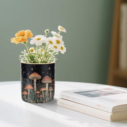 WAVEYU Pen Holder, Pencil Cup for Desk, Cute Makeup Brush Holder, Durable Ceramic Organizer Decor for Room, Office, Classroom, Cute Mushroom Pattern