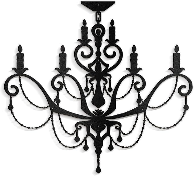 SIGNLEADER Metal Wall Decor Chandelier with Ornate Candle Motif Minimalist Modern Abstract Wall Sculpture Hangings Home Decoration for Living Room, Bedroom, Bathroom, Kitchen, Outdoor - 36" Black