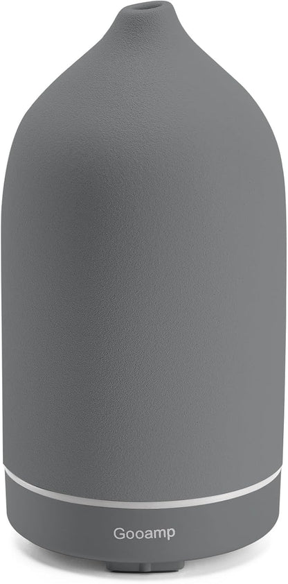 200ML Ceramic Essential Oil Diffuser - Ultrasonic Aromatherapy & Humidifier with 7-Color LED Lights, Auto Shut-Off, Grey, 1H/3H/6H Timer | Scent for Home,Office,Yoga