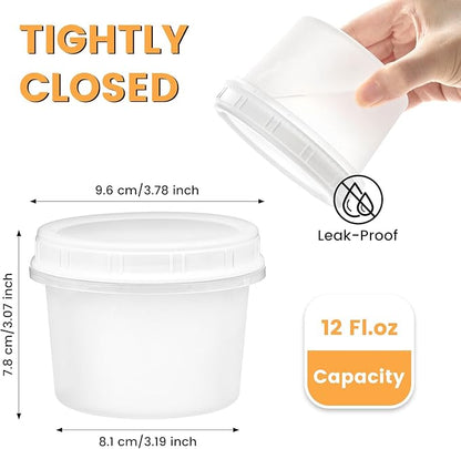 TUZAZO 6 Pack - 12 Oz Food Storage Containers with Screw Lids, Airtight Plastic Small Freezer Storage Container for Ice Cream, Overnight Oats, Snack, Soup, Portion and Meal Prep Container