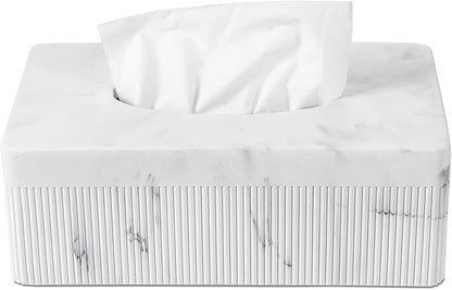 Marble Tissue Box Cover, Rectangular Napkin Facial Tissues Holder for Home Office, Hand Poured Marble Tissue Box Holder, 10 x 5.7 x 3.7 inches, White