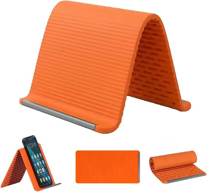 Flexible Silicone Phone Stand with Aluminum, Foldable Portable and Bendable Phone Holder for Phone Tablet Laptop, Portable Rollable Multi-Angle Stand (Orange)