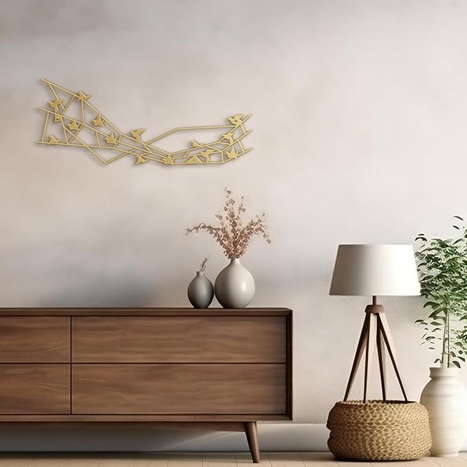 SIGNLEADER Metal Wall Art Decor Birds Perching Modern Abstract Wall Sculpture Hangings Home Decoration for Living Room, Bedroom, Bathroom, Kitchen, Outdoor - 12" Gold