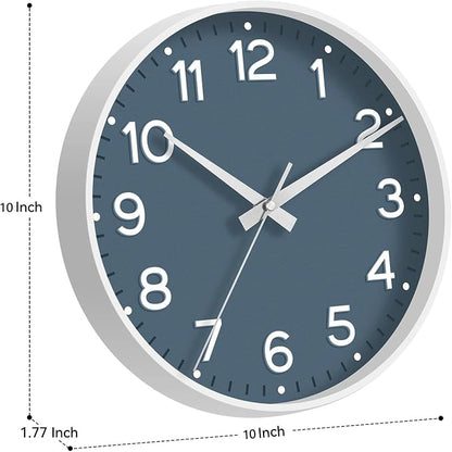 Roymnie Wall Clock 10 Inch Silent Wall Clocks Battery Operated-Modern Non Ticking Analog Clock Decorative for Kitchen Bedroom Office Bathroom(Azure Blue)