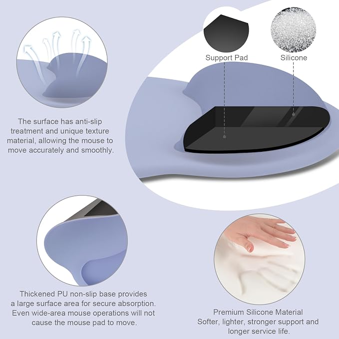 MOSISO Wrist Rest Support for Mouse Pad&Keyboard Set, Circle Curved Ergonomic Mousepad&Coaster Non-Slip Base Home/Office Pain Relief&Easy Typing Pad with Soft Cloth&Silicone Lining, Stone Blue