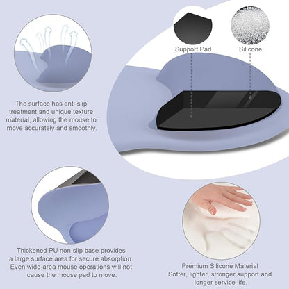 MOSISO Wrist Rest Support for Mouse Pad&Keyboard Set, Circle Curved Ergonomic Mousepad&Coaster Non-Slip Base Home/Office Pain Relief&Easy Typing Pad with Soft Cloth&Silicone Lining, Stone Blue