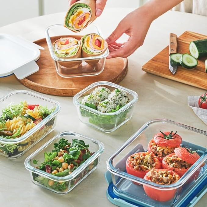 LocknLock LNG455S5M The Clear Heat-Resistant Borosilicate Glass Food Storage Set, 10-Piece (5 Containers + 5 Lids) - Mint
