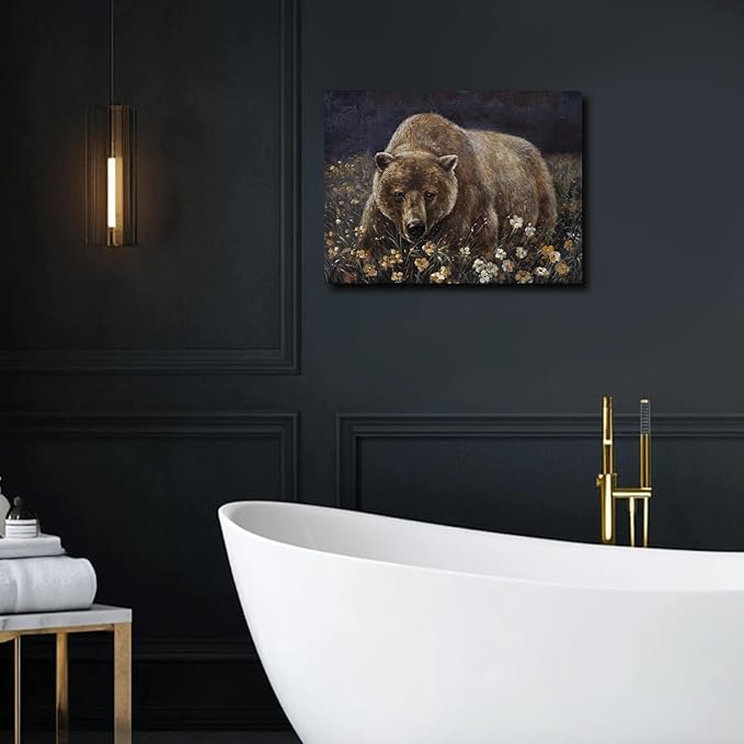 LEVERUP Bear Pictures Wall Artwork Brown Wall Art Printing Posters Wall Flowers Home Decor for Dining Room Office Living Room Decor Home 12×16 Inches