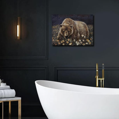 LEVERUP Bear Pictures Wall Artwork Brown Wall Art Printing Posters Wall Flowers Home Decor for Dining Room Office Living Room Decor Home 12×16 Inches