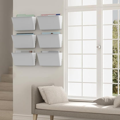 Clear Acrylic Single Pocket, Plastic Hanging Wall Mount File Holder for Office Home (White, 6 Pack)