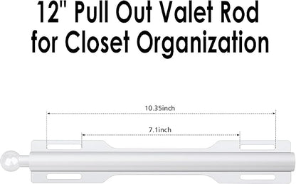 12" Valet Rod for Closet Pull Out (2 Pack, White)
