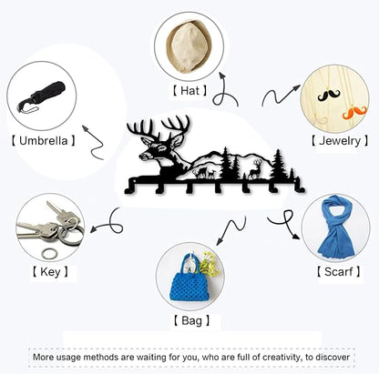 Key Holder for Wall Decorative, Metal Key Holder, Key Organizer for Wall Mount, Hanging Key Rack with 7 Hooks, Key Hooks for Hallway Entryway Office Kitchen Farmhouse (Deer)
