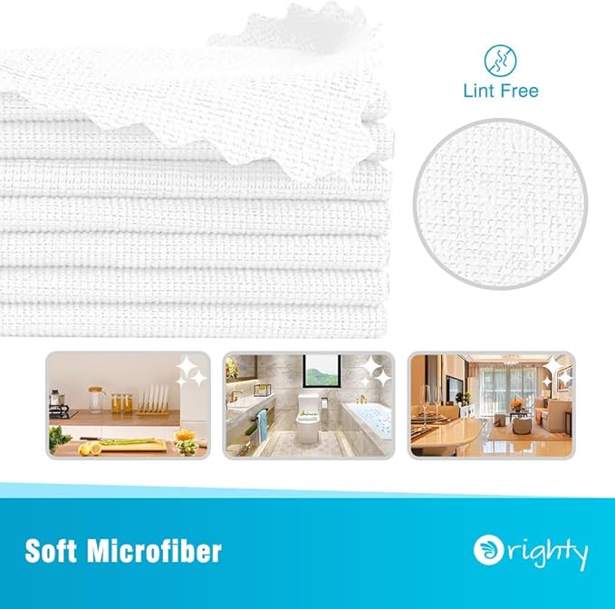 Orighty Microfiber Cleaning Cloth Bulk, Shop Towels Shop Rags 50 Pack, Reusable Microfiber Cleaning Rags for Cars, Multi-Purpose Lint Free Towels for Home & Kitchen, 12x12 Inch, White