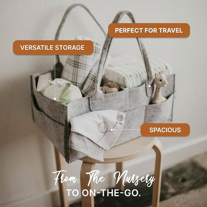 Parker Baby Co. Diaper Caddy - Nursery Storage Bin and Car Organizer for Diapers and Baby Wipes - Oatmeal, Large