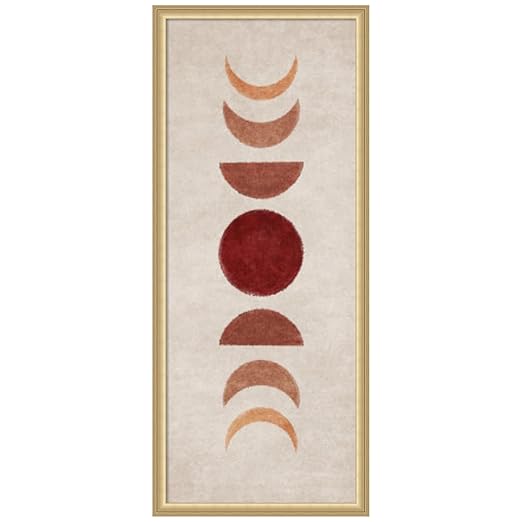 Amanti Art Framed Fabric Pinboard 18 x 42, Bej Moon Phases by Emel Tunaboylu Printed Casual Bulletin Board for Use as a Vision Board or Wall Organization, Florence Gold Frame