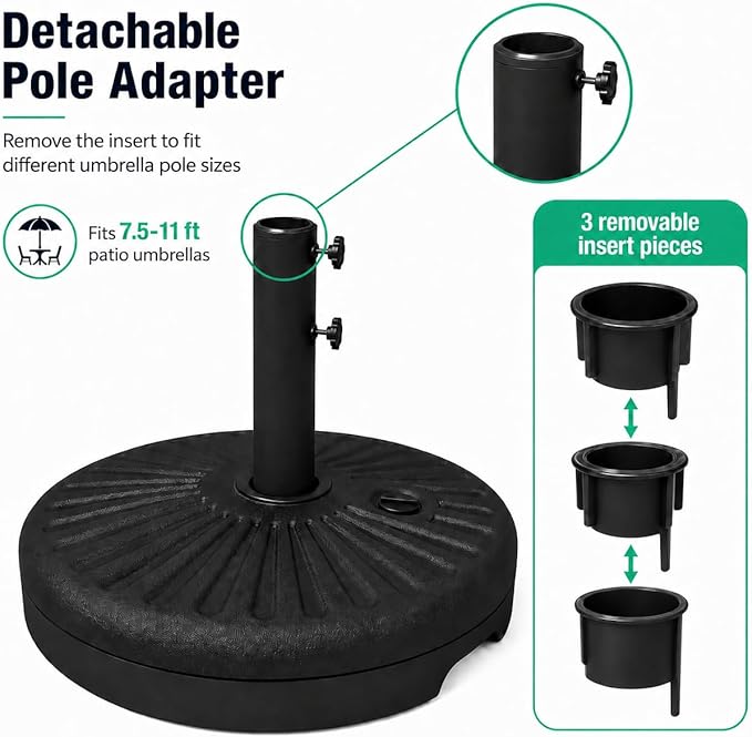 JEAREY 81.5lb Max Capacity Patio Umbrella Stand, Outdoor Umbrella Base Water Filled Stand, Heavy Duty Market Umbrella Holder for Patio, Deck, Poolside (Black)