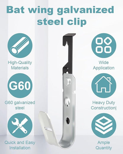 50 Pcs Metal J Hooks Cable Support 3/4 Inch j Hook Hangers, Wall Mounted Galvanized Cable Support J Hooks for Hanging, J Hook with Bat Wing for Wire Management