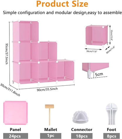AWTATOS Cube Storage Organizer Protable Closet Organizers and Storage for Kids DIY Stackable 6 Cubes Storage Shelves Clothes Organizer for Bedroom, Home, Pink