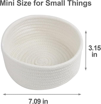 Small Basket, Set of 3 Small Woven Baskets, Cotton Rope Baskets for Organizing, Cute Mini Tiny Baskets for Nursery, Decorative Boho Round Storage Basket Bathroom Organization Bin